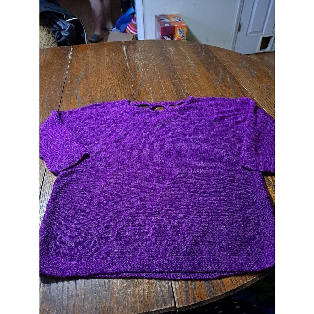 8P Chicos Size 1P Purple Round Neck Open Back Pullover Knit Sweater Shirt Top